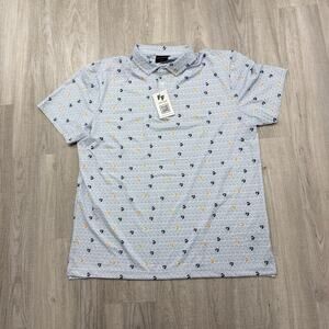 Fore Fathers Polo Shirt Men's Extra Large Blue White Geometric Golf Stretch NEW
